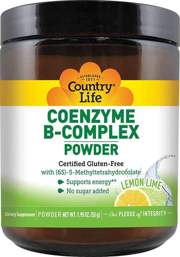 Coenzyme B-Complex, Lemon Lime Flavor, 1.95 oz (55 g) Powder , Brand_Country Life Flavor_Lemon Lime Form_Powder Size_1.95 Oz
