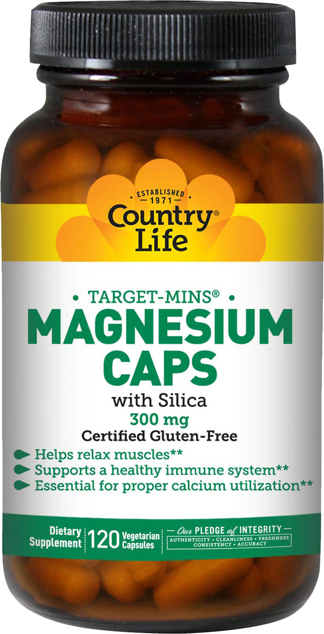 Magnesium Caps with Silica 300 mg, 120 Vegetarian Capsules , Brand_Country Life Form_Vegetarian Capsules Potency_300 mg Size_120 Caps