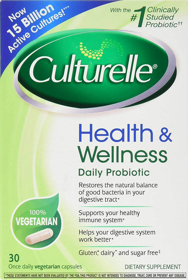 Health & Wellness Daily Probiotic with 15 Billion Active Cultures, 30 Vegetarian Capsules , Brand_Culturelle Form_Vegetarian Capsules Size_30 Caps