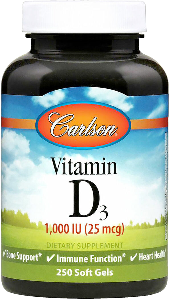 Vitamin D3, 1000 IU, 250 Softgels , Brand_Carlson Labs Form_Softgels Potency_1000 iu Size_250 Softgels