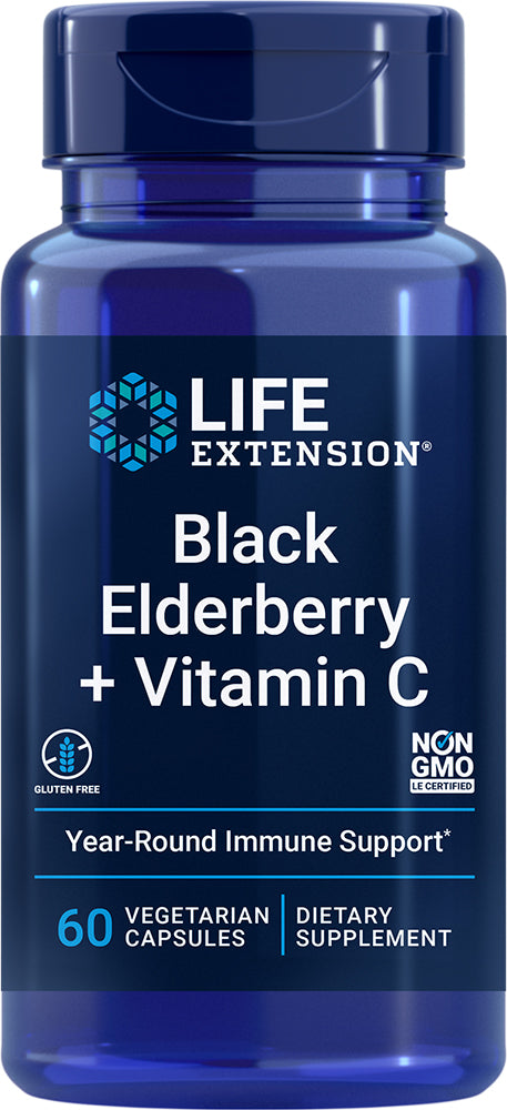 Black Elderberry + Vitamin C, 60 Vegetarian Capsules ,