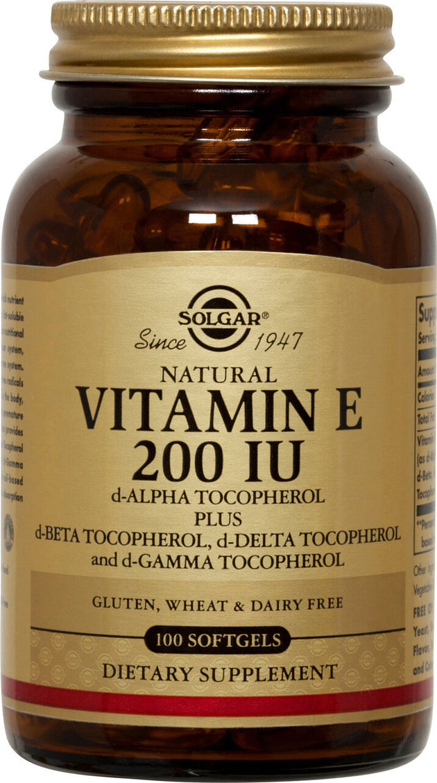 Vitamin E Mixed Tocopherols, 200 IU, 100 Softgels , Brand_Solgar Form_Softgels Size_100 Softgels