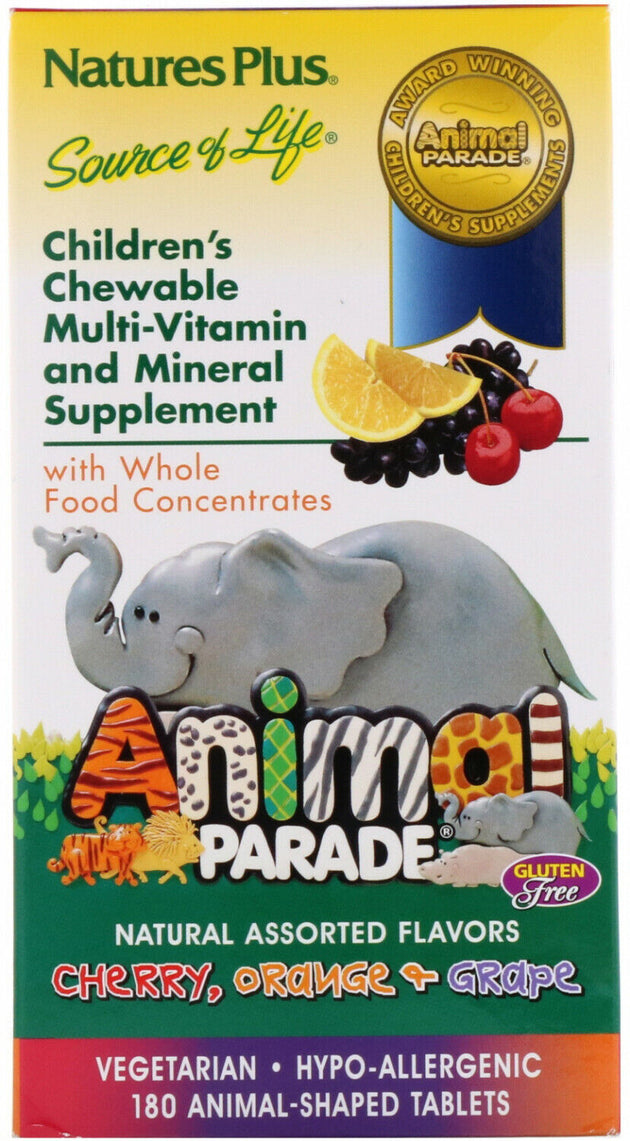 Animal Parade® Children's Chewable Multi, Assorted Flavors, 180 Chewables , Brand_Nature's Plus Form_Chewable Animal Shaped Tablets Size_180 Chewables