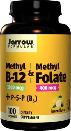 Methyl B-12 & Methyl Folate, 1000 mcg and 400 mcg, Lemon Flavor, 100 Lozenges , Brand_Jarrow Formulas Flavor_Lemon Form_Lozenges Potency_1000 mcg Size_100 Lozenges