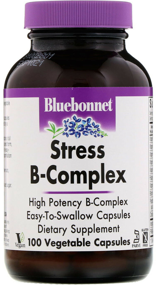 Stress B-Complex, 100 Vegetable Capsules , Brand_Bluebonnet Flavor_Unflavored Form_Vegetable Capsules Size_100 Count