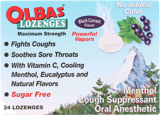 Maximum Strength Lozenges, Black Currant Flavor, 24 Lozenges , Brand_Olbas Flavor_Black Currant Form_Lozenges Size_24 Lozenges