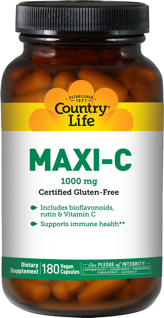 Maxi-C Caps 1000 mg with bioflavonoids, Rutin & Vitamin C, 180 Capsules , Brand_Country Life Potency_1000 mg Size_180 Caps