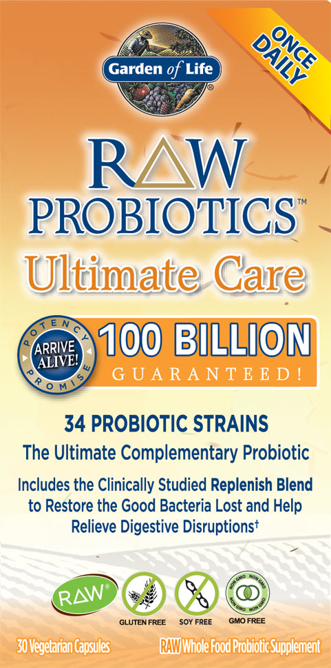 RAW Probiotics Ultimate Care, 34 Probiotic Strains, 30 Vegetarian Capsules , Brand_Garden of Life Form_Vegetarian Capsules Size_30 Caps