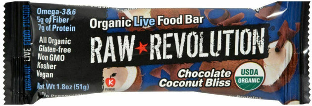 Organic Live Food Bar, Chocolate Coconut Bliss Flavor, 1.8 Oz (51 g) Bar , Brand_Raw Revolution Flavor_Chocolate Coconut Bliss Form_Bar Size_1.8 Oz