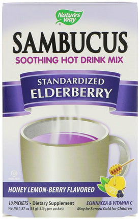 Sambucus Soothing Hot Drink Mix with Standardized Elderberry, Honey Lemon-Berry Flavor, 10 Packets , Brand_Nature's Way Flavor_Honey Lemon-Berry Form_Powder Size_10 Count