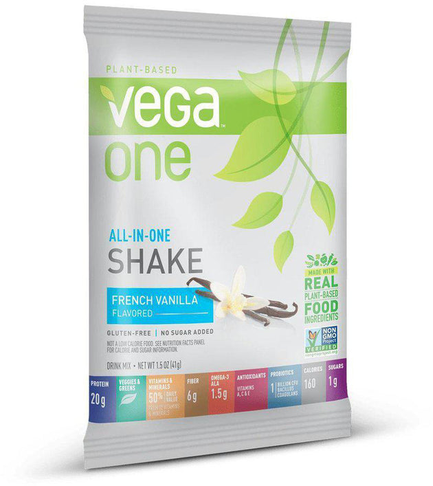 Vega One® All-In-One Shake, French Vanilla Flavor, Single, 1.5 oz (45 g) , Brand_Vega Flavor_Vanilla Form_Powder Size_1 Oz