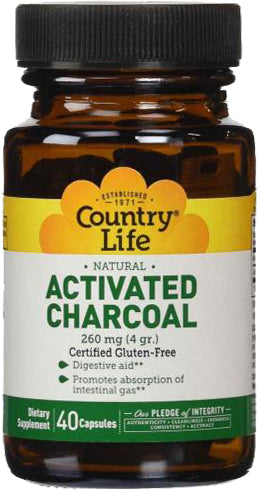 Activated Charcoal 260 mg, 40 Capsules , Brand_Country Life Form_Capsules Potency_260 mg Size_40 Caps