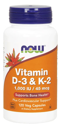 Vitamin D-3 & K-2, 120 Veg Capsules , Brand_NOW Foods Form_Veg Capsules Size_120 Caps