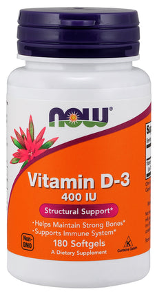 Vitamin D-3 400 IU, 180 Softgels , Brand_NOW Foods Form_Softgels Potency_400 IU Size_180 Softgels
