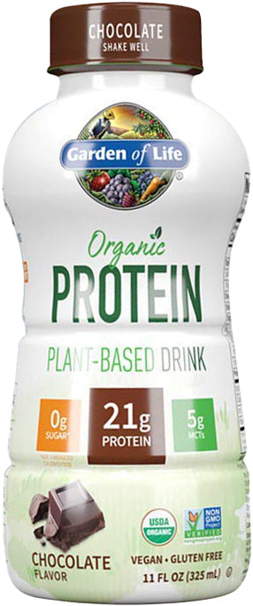 Organic Plant-Based Protein Drink (Single), 21 g of Protein with 5 g of MCTs, Chocolate Flavor, 11 Fl Oz (325 mL) Liquid , Brand_Garden of Life Flavor_Chocolate Form_Liquid Potency_21 g Size_11 Fl Oz