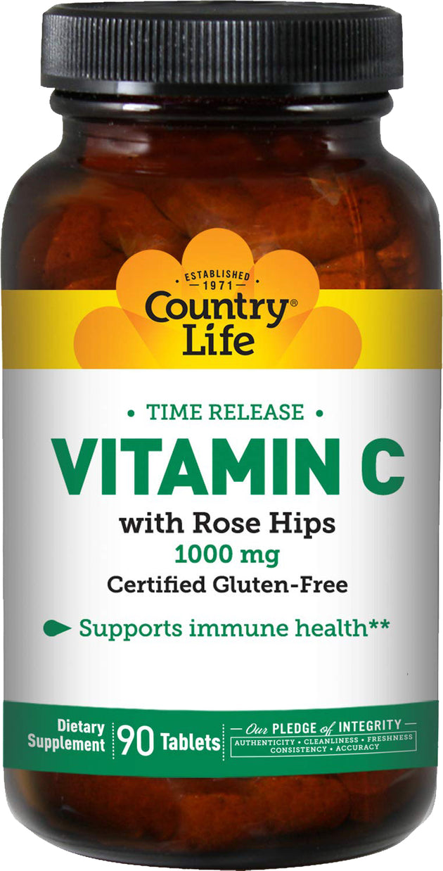 Vitamin C 1000 With Rose Hips, 90 Sustained Release Tablets , Brand_Country Life Form_Sustained Release Tablets Size_90 Tabs