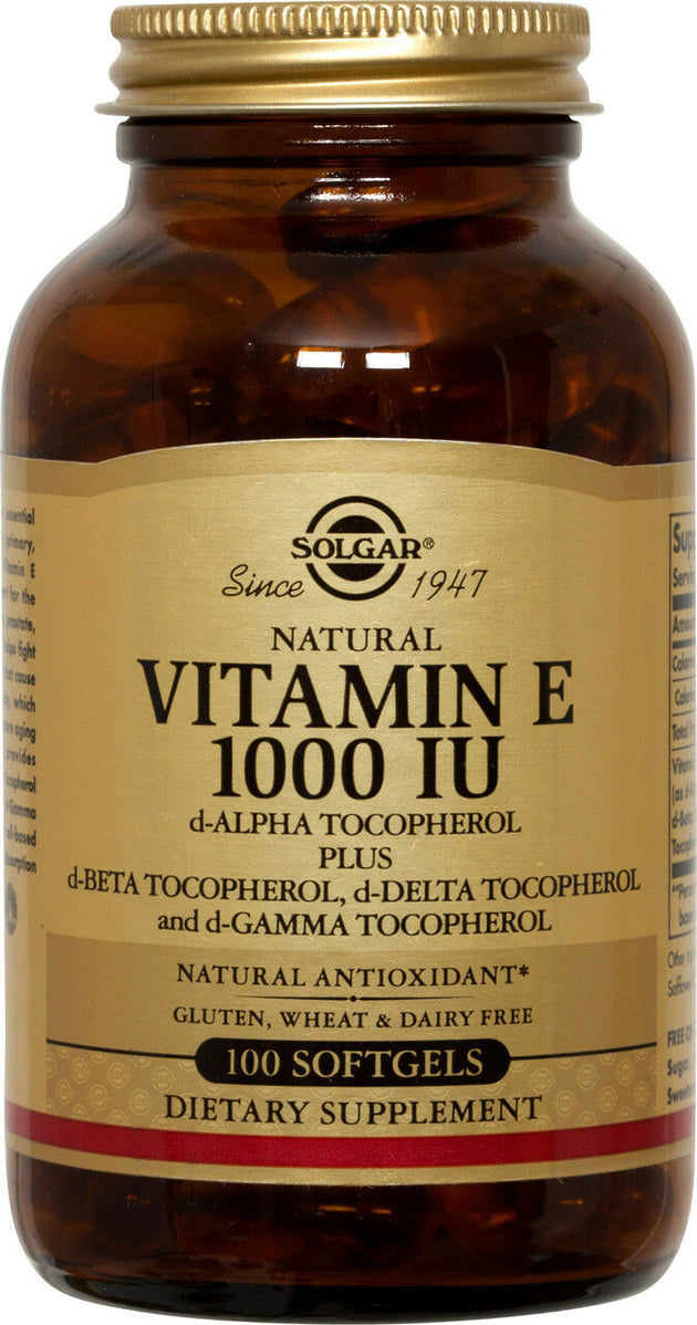 Vitamin E Mixed Tocopherols, 1000 IU, 100 Softgels , Brand_Solgar Form_Softgels Potency_1000 IU Size_100 Softgels