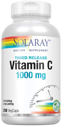Solaray Vitamin C with Rose Hips & Acerola | Two-Stage Timed-Release Formula | 1000mg | 24-Hour Immune Support & Antioxidant Supplement | 250 Ct.