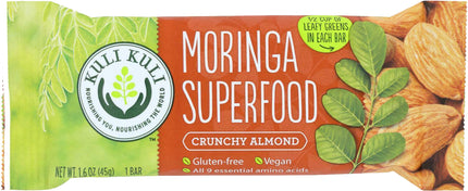 Moringa Superfood, Crunchy Almond Flavor, 1.6 Oz (45 g) Bar , Brand_Kuli Kuli Flavor_Crunchy Almond Form_Bar Size_1.6 Oz