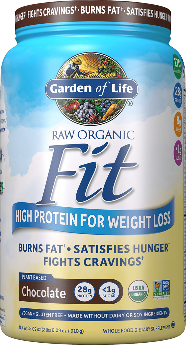 RAW Organic Fit Plant Based Protein, 28g of Protein, Chocolate Flavor, 32.09 Oz (910 g) Powder , Brand_Garden of Life Flavor_Chocolate Form_Powder Size_32.09 Oz