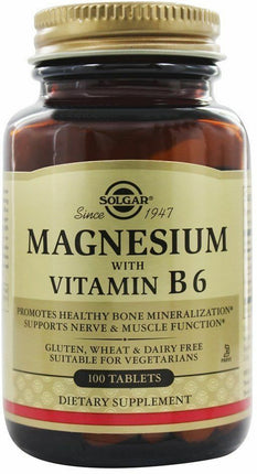 Magnesium with Vitamin B6, 100 Tablets , Brand_Solgar Form_Tablets Size_100 Tabs