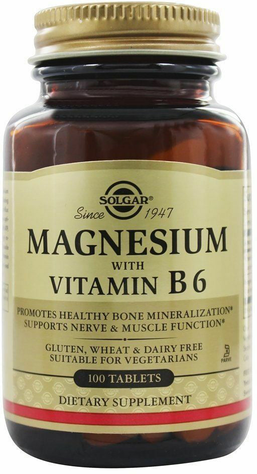 Magnesium with Vitamin B6, 100 Tablets , Brand_Solgar Form_Tablets Size_100 Tabs