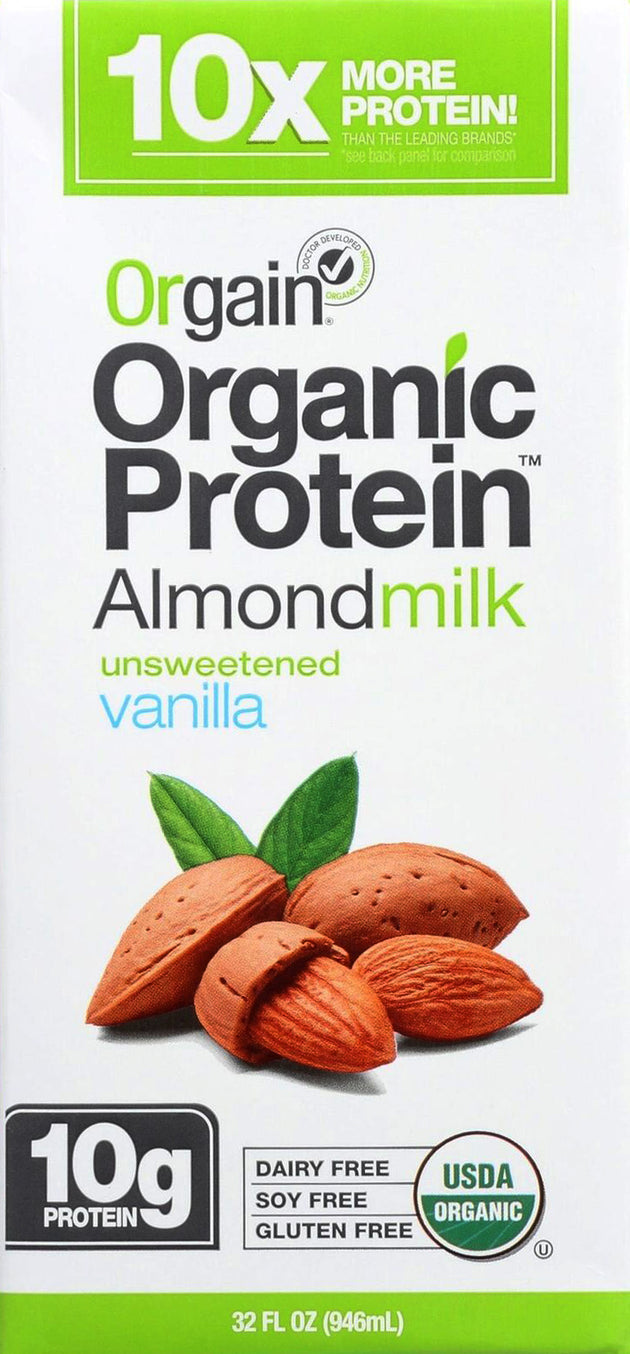 Organic Protein AlmondMilk Unsweetened, 10 g of Protein, Vanilla Flavor, 32 Fl Oz (946 mL) Liquid , Brand_Orgain Flavor_Vanilla Form_Liquid Potency_10 g Size_32 Fl Oz