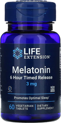 Melatonin 6-Hour Timed Release 3 mg, 60 Vegetarian Tablets , Brand_Life Extension Form_Vegetarian Tablets Potency_3 mg Size_60 Tabs