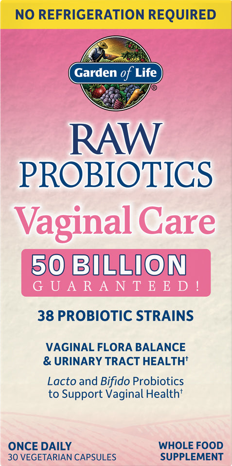 RAW Probiotics Vaginal Care, 50 Billion CFU with 38 Strains, 30 Vegetarian Capsules , Brand_Garden of Life caps Form_Vegetarian Capsules Size_30 Caps