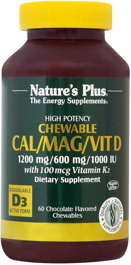 Cal/Mag/Vit D3 with Vitamin K2 Chewables, Chocolate Flavor, 60 Chewables , Brand_Nature's Plus Flavor_Chocolate Form_Chewables Size_60 Chewables