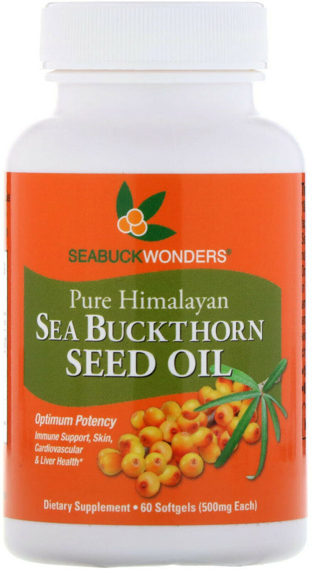 Pure Himalayan Sea Buckthorn Seed Oil, 500 mg, 60 Softgels , Brand_Seabuck Wonders Form_Softgels Potency_500 mg Size_60 Softgels