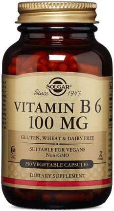 Vitamin B6, 100 mg, 250 Vegetable Capsules , Brand_Solgar Potency_100 mg Size_250 Caps