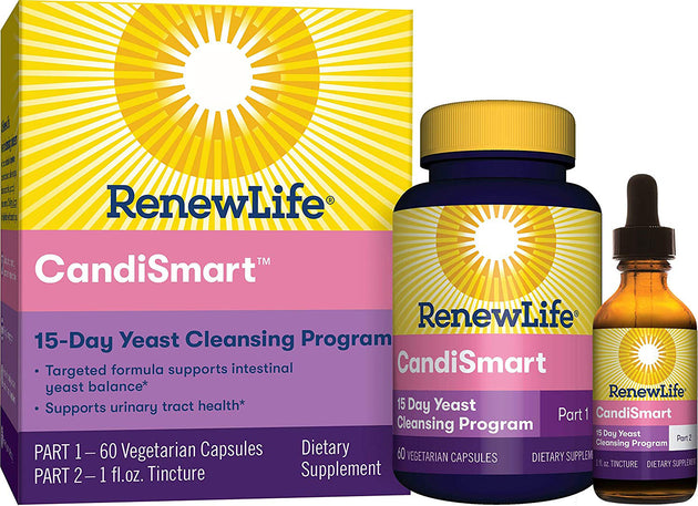 CandiSmart™ 15-Day Yeast Cleansing Program, 60 Vegetarian Capsules + 1 Fl Oz Liquid , Brand_Renew Life Form_Vegetarian Capsules Size_60 Caps
