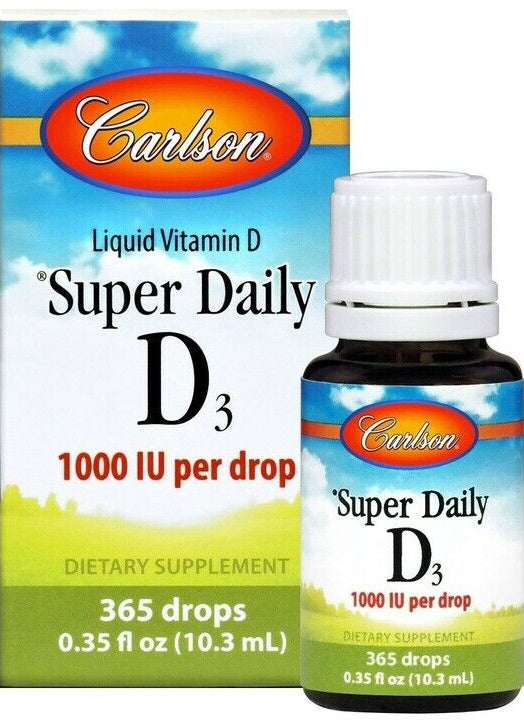 Super Daily D3, 1000 IU, 365 drops, 0.35 Fl Oz (10.3 mL) Liquid , Brand_Carlson Labs Form_Liquid Potency_1000 IU Size_0.35 Fl Oz