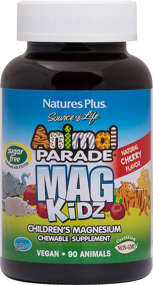 Animal Parade Sugar-Free MagKidz Childrens Magnesium, Natural Cherry 33 - Flavor, 90 Chewable Animal Shaped Tablets , Brand_Nature's Plus Flavor_Natural Cherry Form_Chewable Animal Shaped Tablets Size_90 Tabs