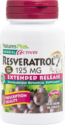 Herbal Actives Resveratrol 125 mg, 60 Vegetarian Extended Release Tablets , Brand_Nature's Plus Form_Vegetarian Extended Release Tablets Potency_125 mg Size_60 Tabs