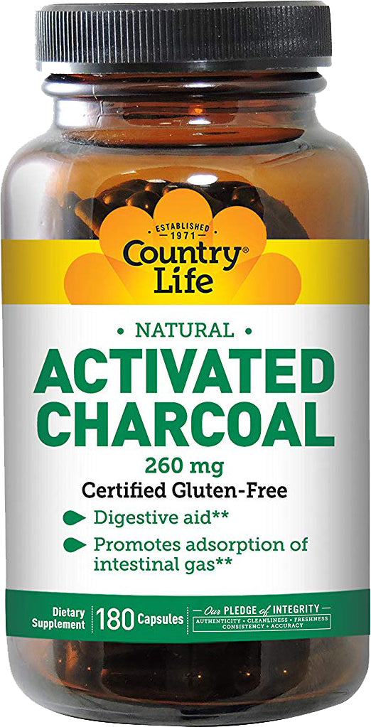 Activated Charcoal 260 mg, 180 Capsules , Brand_Country Life Form_Capsules Potency_260 mg Size_180 Caps