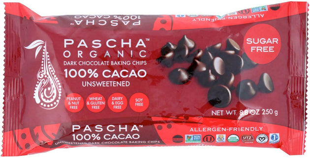 Organic Dark Chocolate Baking Chips 100% Cacao, Unsweetened, 8.8 Oz (250 g) Chocolate Chips , Brand_Pascha Organic Form_Chocolate Chips Size_8.8 Oz