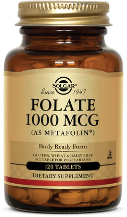 Folate 1000 mcg (as Metafolin), 120 Tablets , Brand_Solgar Form_Tablets Potency_1000 mcg Size_120 Tabs