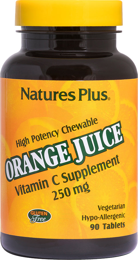 Orange Juice Vitamin C Chewable 250 mg, 90 Vegetarian Chewables , Brand_Nature's Plus Form_Vegetarian Chewables Potency_250 mg Size_90 Chews