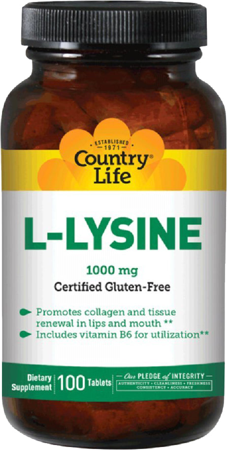 L-Lysine 1000 mg with B-6, 100 Tablets , Brand_Country Life Potency_1000 mg Size_100 Tabs
