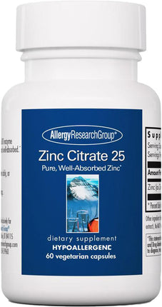 Zinc Citrate 25, 25 mg, 60 Vegetarian Capsules , Brand_Allergy Research Group