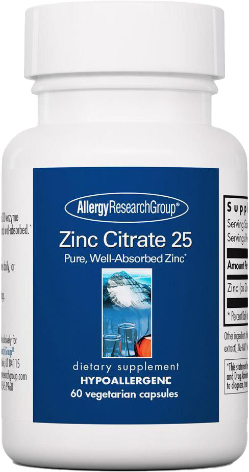Zinc Citrate 25, 25 mg, 60 Vegetarian Capsules , Brand_Allergy Research Group