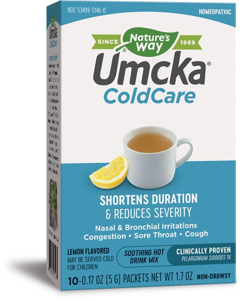 Umcka ColdCare Lemon Hot Drink, (10) 0.17 oz (5 G) Packets , Brand_Nature's Way Form_Powder Packets Size_10 Count
