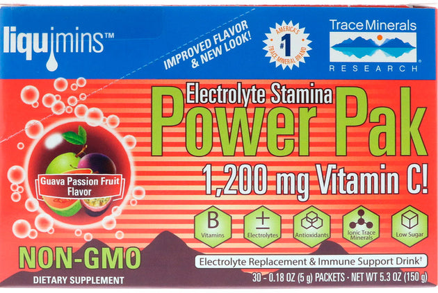Electrolyte Stamina PowerPak, Guava Passion Fruit Flavor, 30 x 0.18 Oz (5.3 g) Powder Packets , Brand_Trace Minerals Flavor_Guava Passion Fruit Form_Powder Size_0.18 Oz