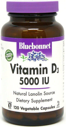 Vitamin D3, 5000 IU, 120 Vegetable Capsules , Brand_Bluebonnet Flavor_Unflavored Potency_5000 iu Size_120 Caps