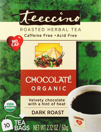 Organic Chocolate Roasted Herbal Tea Dark Roast, 10 Tea Bags , Brand_Teeccino Flavor_Chocolate Form_Tea Bags Size_10 Count