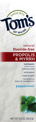 Natural Fluoride-Free Propolis & Myrrh Toothpaste, Peppermint Flavor, 5.5 Oz (155.9 g) Toothpaste , Brand_Tom's of Maine Flavor_Peppermint Form_Toothpaste Size_5.5 Oz