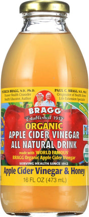 Organic Apple Cider Vinegar All Natural Drink, Apple Cider Vinegar & Honey Flavor, 16 Fl Oz (473 mL) Liquid , Brand_Bragg Flavor_Natural Form_Liquid Size_16 Oz