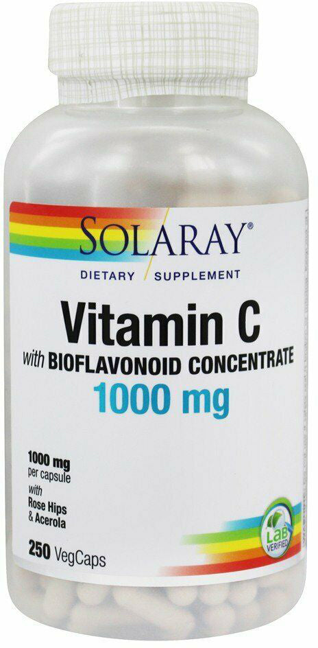 Vitamin C with Rose Hips Acerola Bioflavonoids 1000 mg, 250 Capsules , Brand_Solaray Potency_1000 mg Size_250 Caps